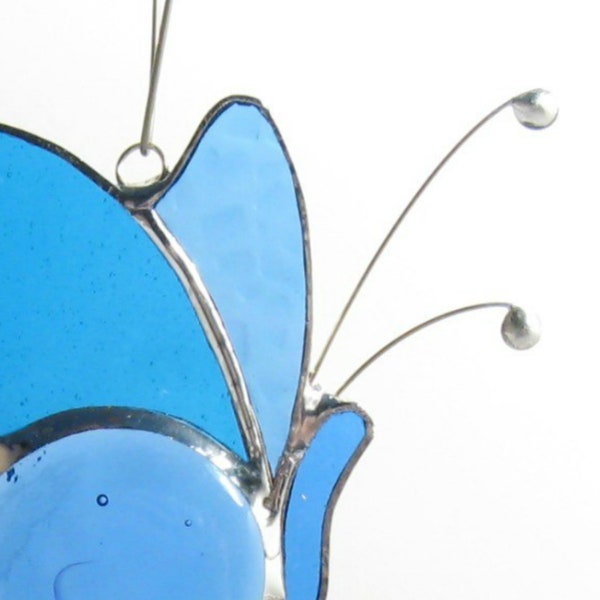 Butterfly in Blue Stained Glass Suncatcher