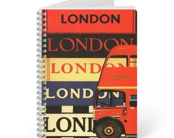 Red London Bus Notebook, Vintage Travel Label A5 Journal, Softcover Lined Notebook for Journaling, Unique Gift for Travelers