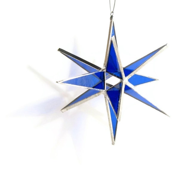 Stained Glass Suncatcher: Blue Moravian Star