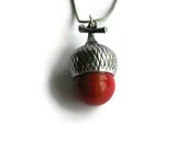 Red Glass Acorn Pendant Necklace