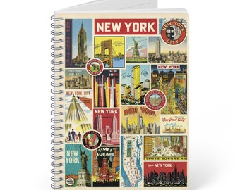 Vintage New York Imagerie Softcover Notebook - A5, Wire-bound, 150 Pages - Perfect Gift for Writers