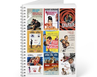Audrey Hepburn Movie Posters Notebook, A5 Lined Journal with Wire Binding - Film Lover Gift