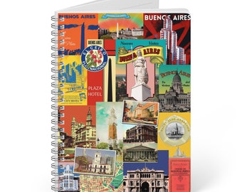 Argentina Travel-Inspired Notebook, A5 Glossy Wirebound Journal with Vintage Buenos Aires Monuments, Ideal Gift for Journalers