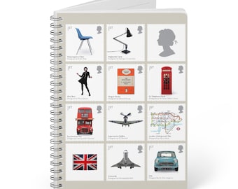 British Design Classics Stamps Notebook, A5 Gloss-Laminated Journal, Perfect for Students & Journaling, Unique Gift Idea