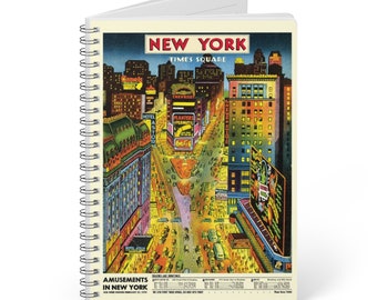 Times Square Notebook, Vintage Postcard Cover A5, Lined Journal for Students, New York City Gift