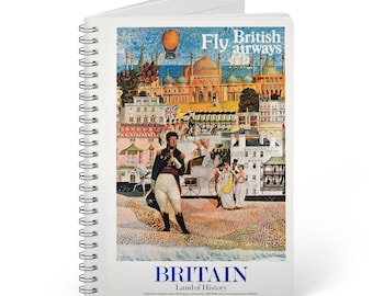 Regency-Era Britain A5 Notebook, Vintage Travel Poster Design, Elegant Journal for History Lovers, Unique British Gift