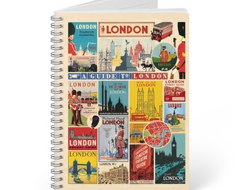 Vintage London City Guides Notebook, A5 Wirebound Softcover, Journal for Travel Enthusiasts, Charming Student Gift