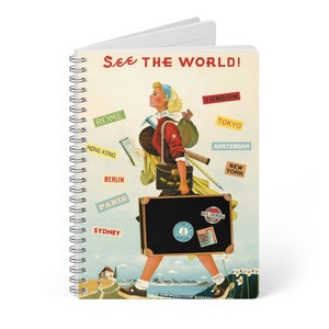 Explore the World Notebook - A5 Wirebound Journal with Vintage Globetrotter Cover, Perfect for Travelers and Students