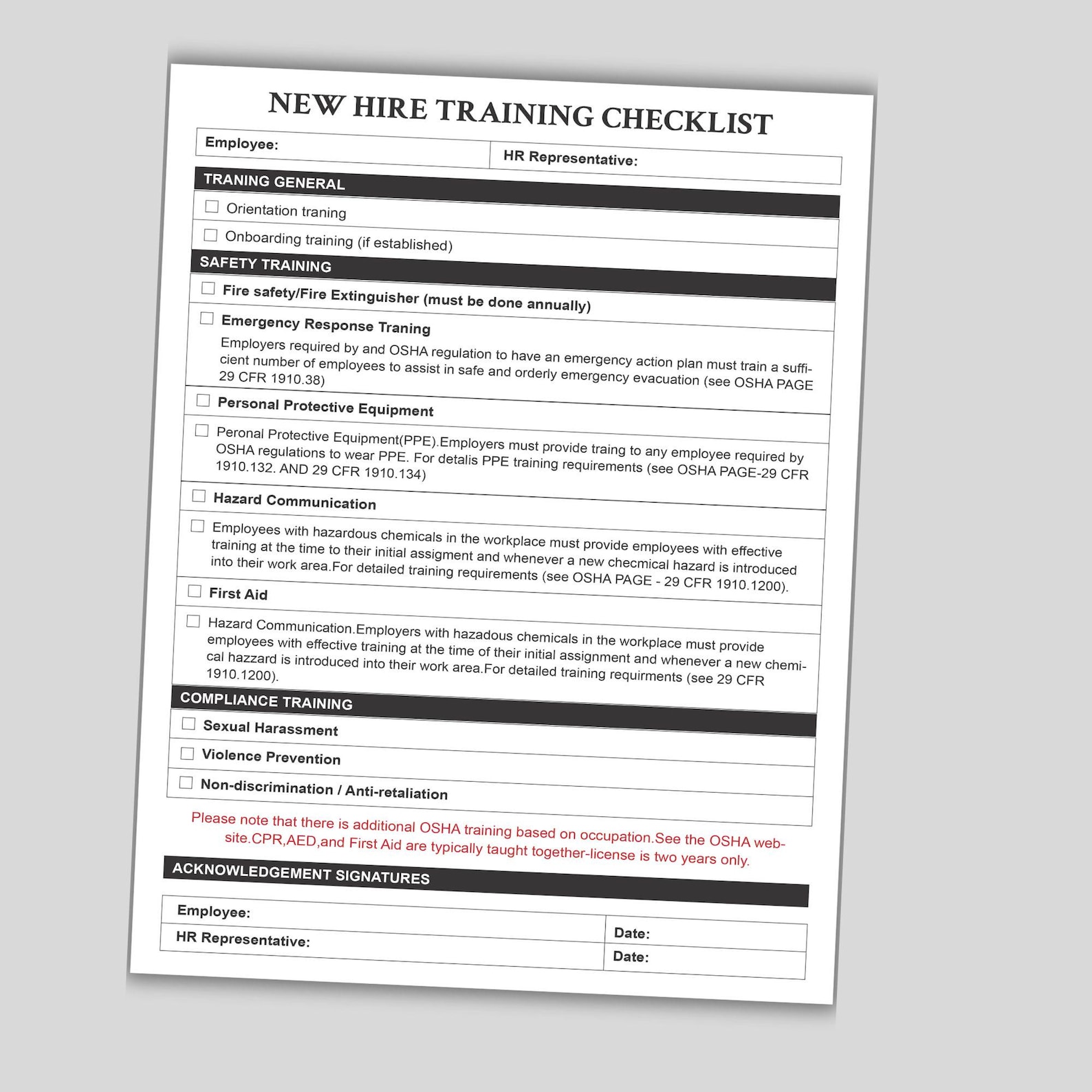New Hire Training Checklist: Employee Onboarding HR Template (MS Word ...
