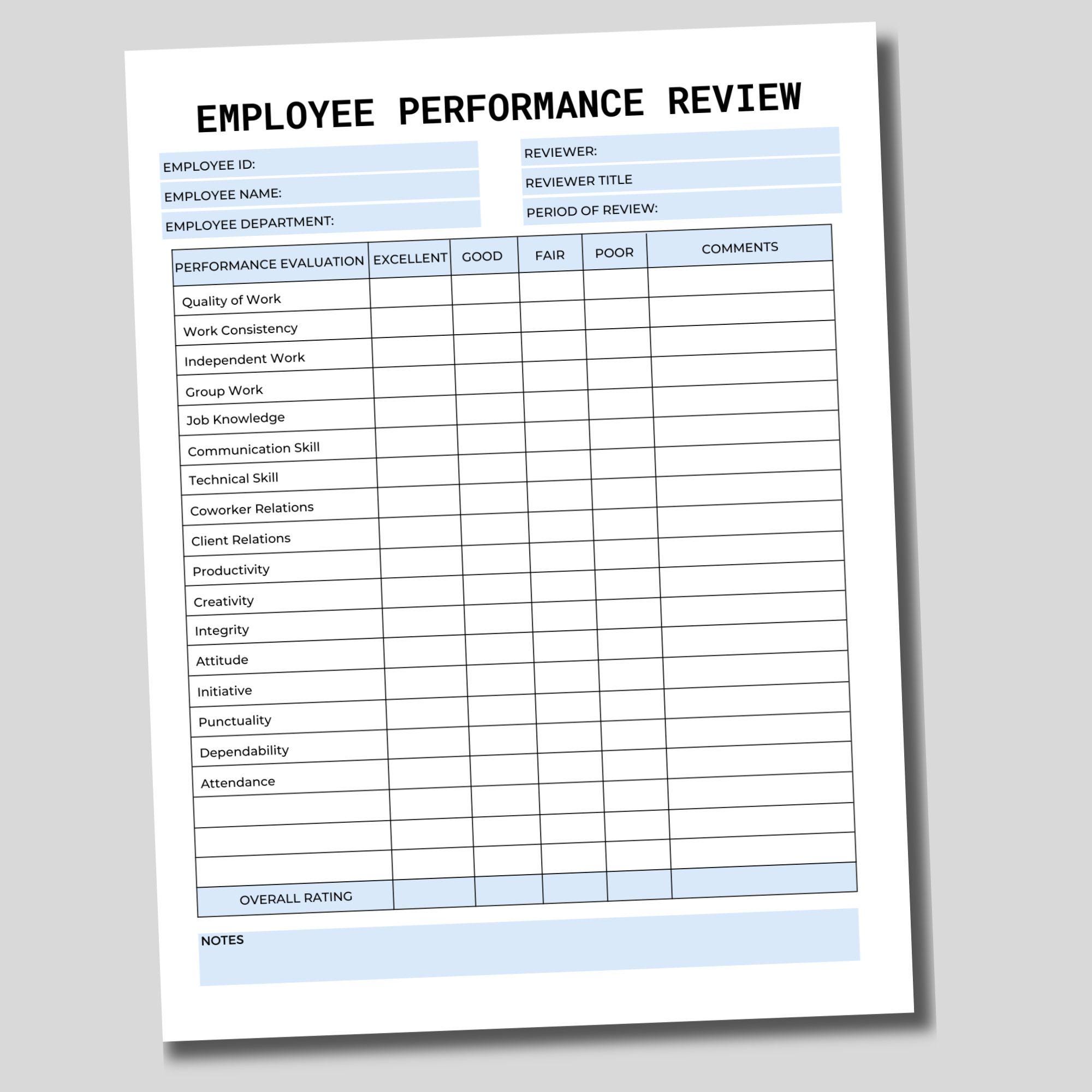 Employee Performance Review Template: Printable HR Evaluation (PDF) - Etsy