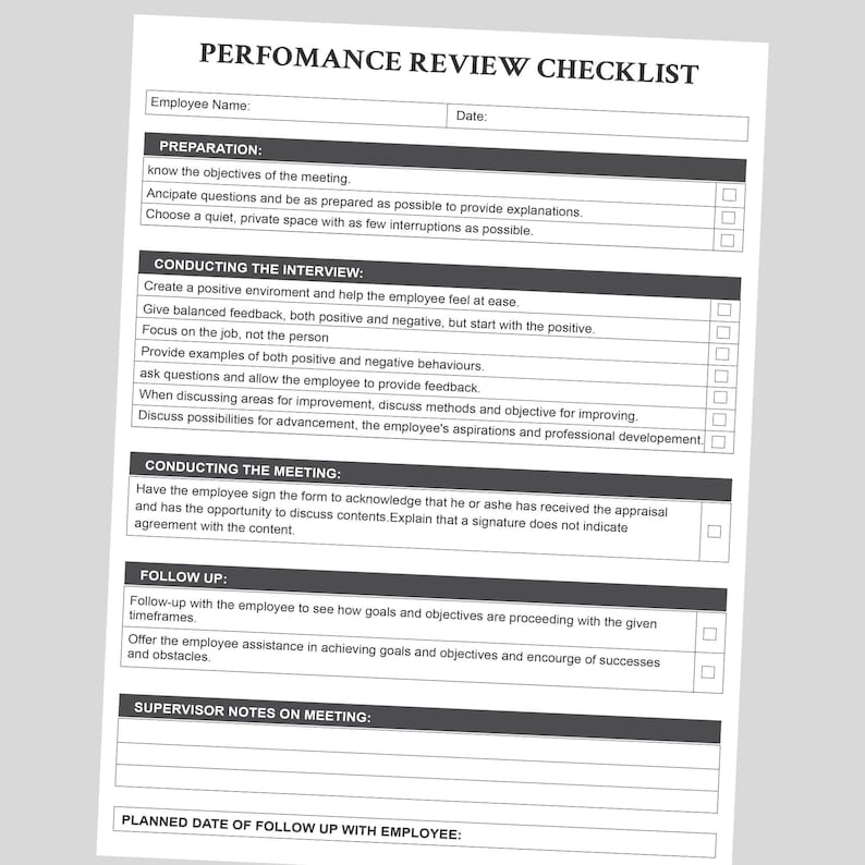 Performance Review Checklist: Editable Employee Evaluation Form (MS ...