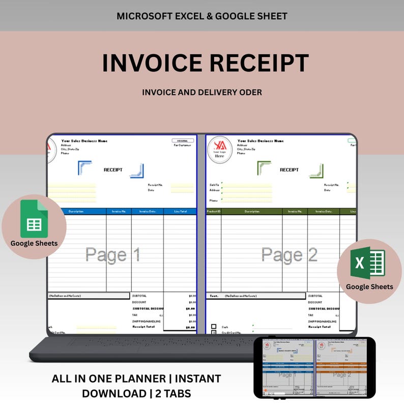 Invoices Log In Invoice & Receipt Tracker | Google Sheets and Excel Spreadsheet for ...