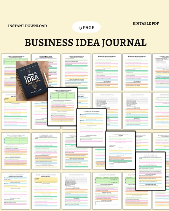 Business Idea Journal: Entrepreneur Strategy Guide (Editable PDF)