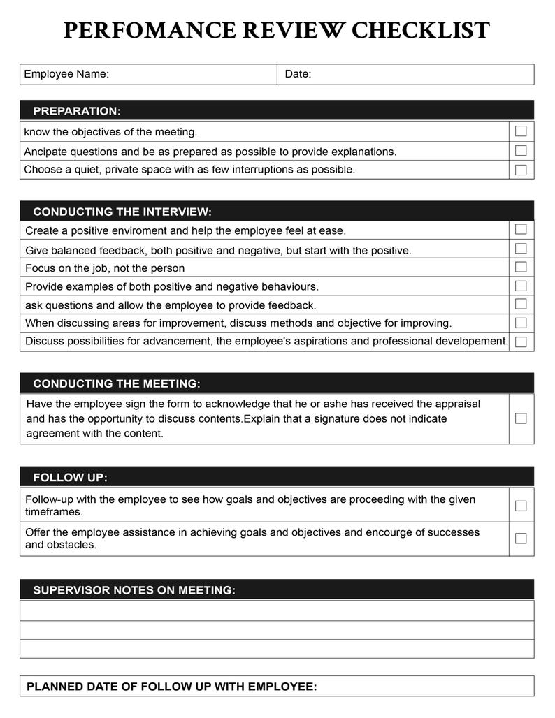 Performance Review Checklist: Editable Employee Evaluation Form (MS ...
