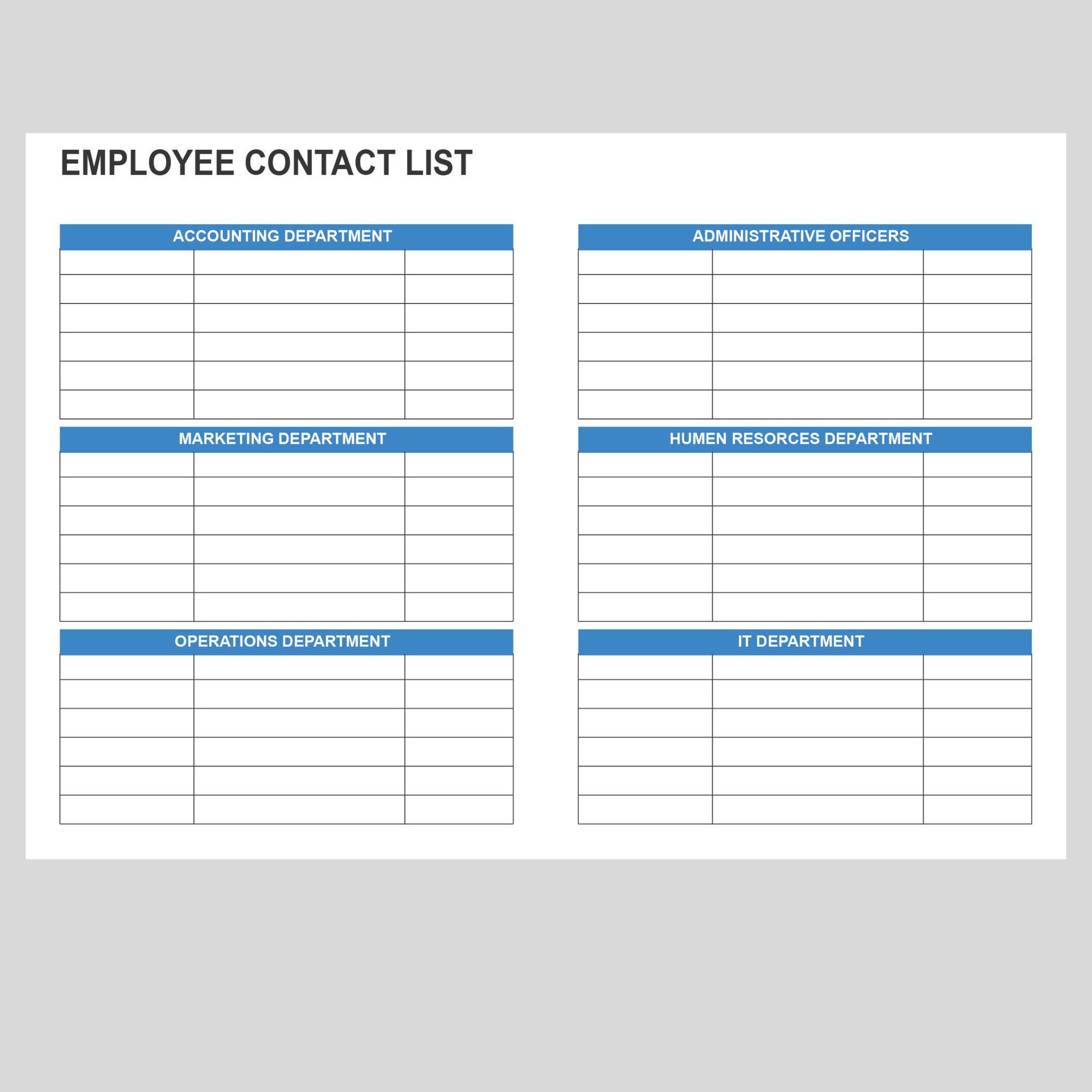 Editable Employee Contact List Template: HR Staff Directory (PDF & Word ...