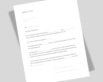 Plantilla de carta de oferta para empleados: MS Word, documento imprimible de RR. HH. (descarga instantánea)