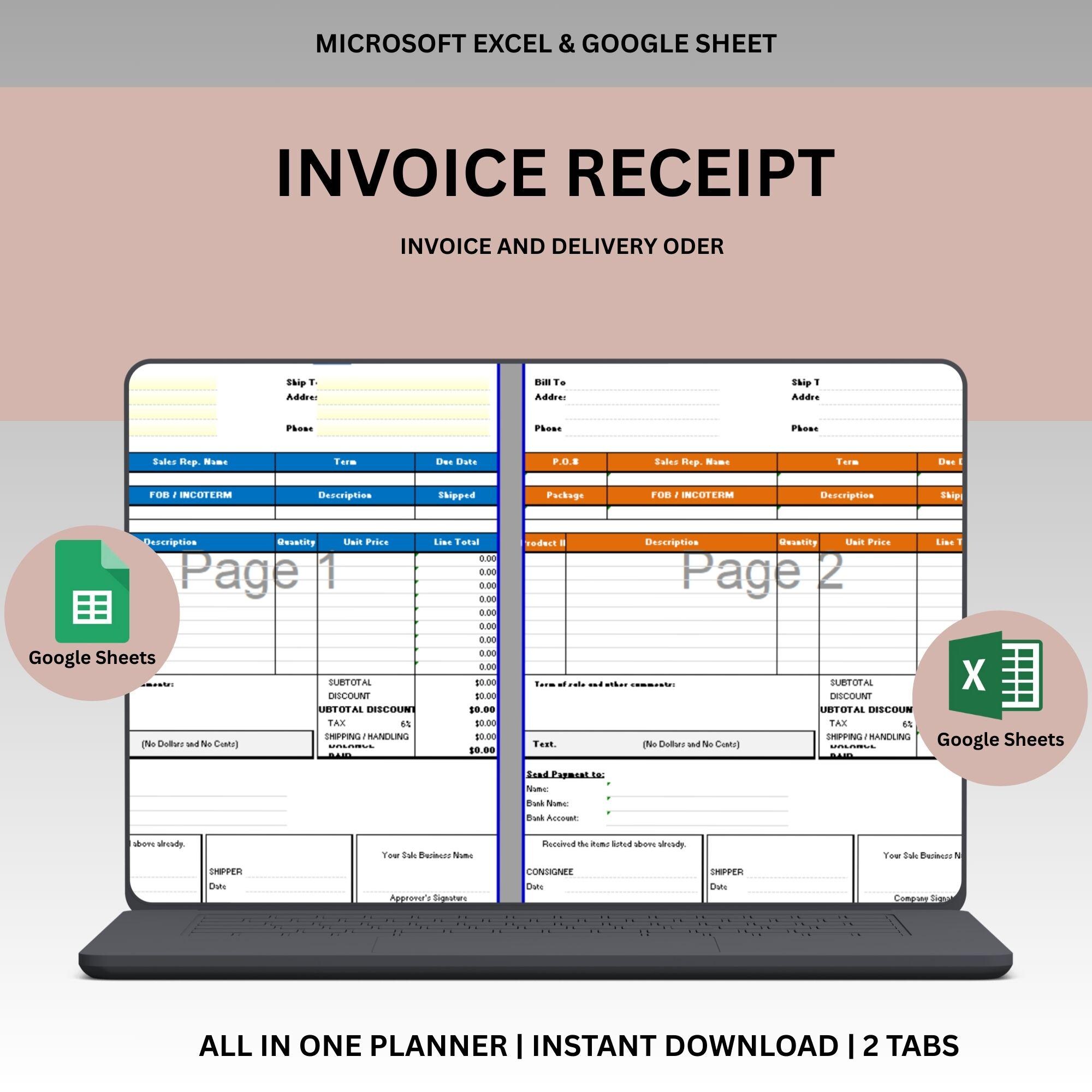 Invoice & Receipt Tracker | Google Sheets and Excel Spreadsheet for ...