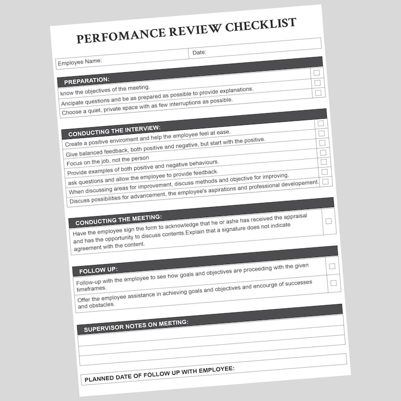 Performance Review Checklist: Editable Employee Evaluation Form (MS ...