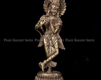クリシュナ像、神聖な笛吹きの古い青銅彫刻、高さ25.7cm - Etsy 日本