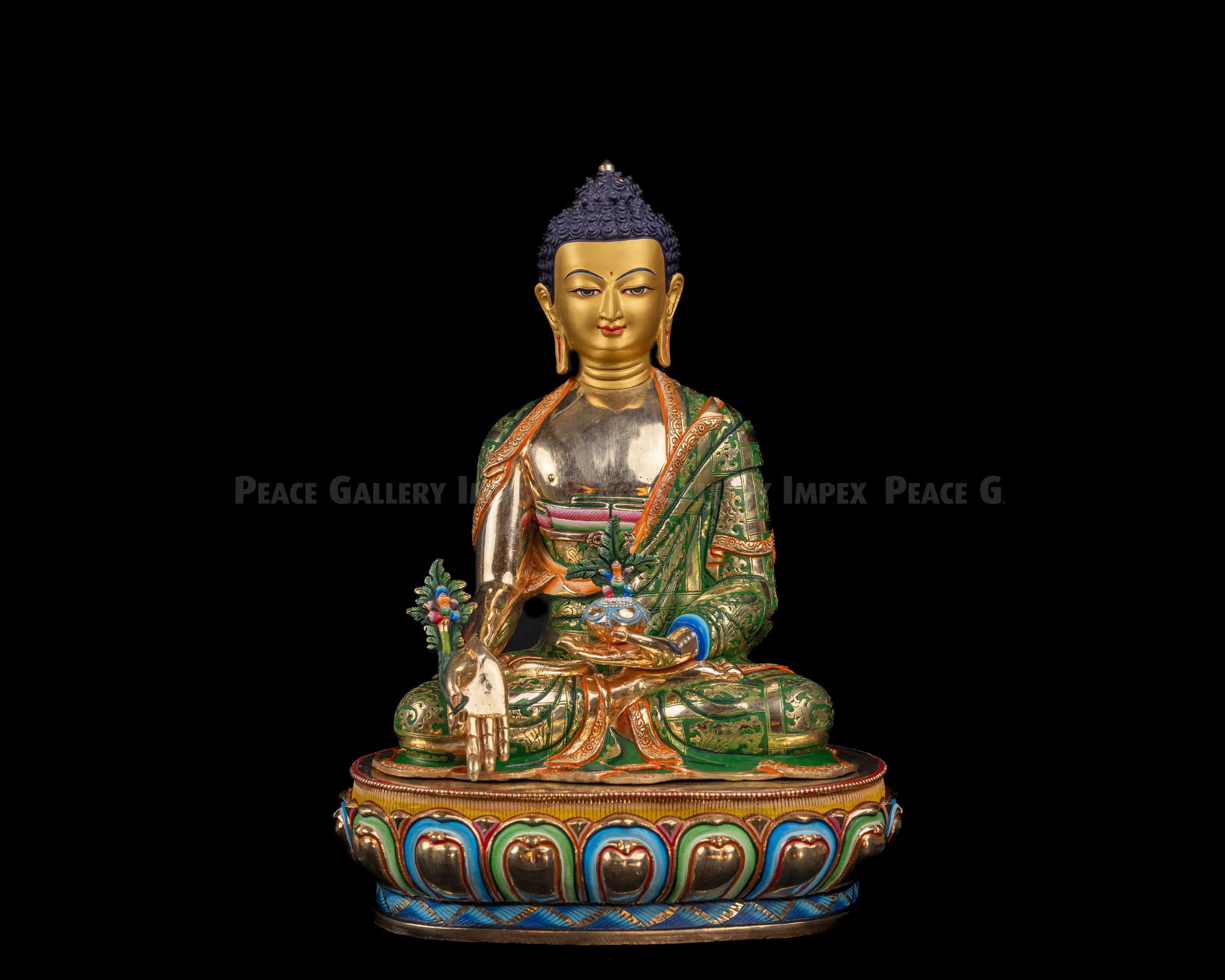 Medicine Buddha | Colourful | Gold Plated | Buddhist | Statue