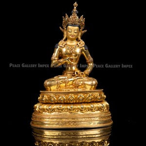 Gold Plated Vajrasattva Statue: Copper Buddhist Deity with Turquoise & Coral