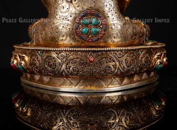 銅製釈迦牟尼仏像：金とトルコ石の象嵌、チベット美術 - Etsy 日本