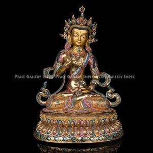 Gold Gilded Vajrasattva Statue: Turquoise Gemstones, Buddhist Decor