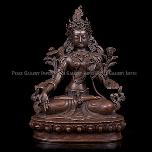 Statua di Tara bianca in ossido di rame: decorazione della divinità buddista