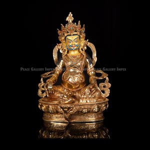 Gold Plated Kubera Statue: Copper Hindu God of Wealth