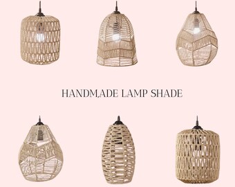 Boho Chic Handwoven Rattan Wicker Lampshade - Natural Pendant Light Cover for Home Decor Chandelier Pendant Lighting Fixture - Rustic Accent