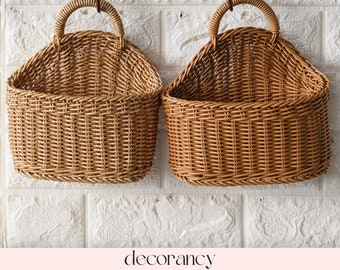 Handwoven Rattan Boho Hanging Basket: Multi-Use Wall Storage for Plants, Fruits & Storage