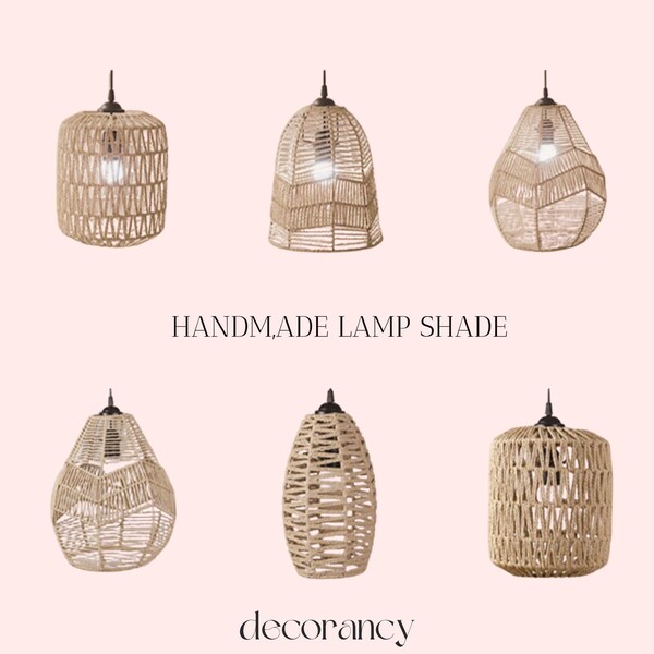 Paralume in vimini rattan intrecciato a mano Boho Chic - Copertura naturale per lampada a sospensione per la decorazione domestica Lampadario a sospensione - Accento rustico