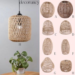 Pantalla de lámpara de mimbre tejida a mano Boho Chic Cubierta de luz colgante natural para decoración del hogar Lámpara colgante Accesorio de iluminación Acento rústico imagen 3