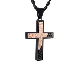 Philippians 4:13 Cross Necklace Mens Christian Jewelry Black Stainless Steel Bible Verse Pendant Gift for Him Faith Based Baptism Gift