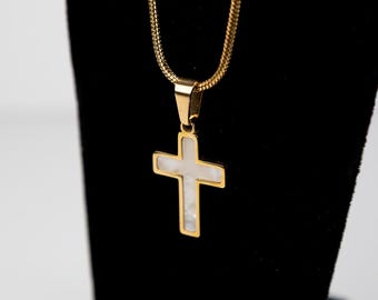 Mother of Pearl Cross Necklace, 1 John 4:9 Christian Faith Bible Verse Jewelry, Confirmation or Birthday gift Gift for Women or Teen Girl