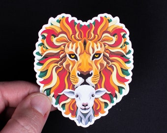 Lion and the Lamb Christian Waterproof laminate Sticker, Decal for Bible, Tumbler, Laptop, Phone, Journal, or Religious Gifts for her or him