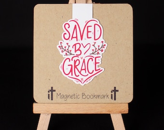 Saved by Grace Double-Sided Magnetic Bookmark | Christian Religious Bible Study Gift Book Mark, Page Holder, Book Lover Gift for her or him