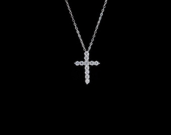 Christian Dainty Diamond Cross Necklace for Women, Real Pure 925 Silver Lab Diamond Jewelry, Birthday or Quinceañera Teen Gift for her