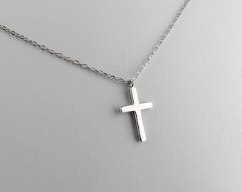 Pure Sterling Silver Simple Dainty Cross Necklace. Tiny Cross Religious Gift for Her, Teen or Women, Youth Group Jewelry
