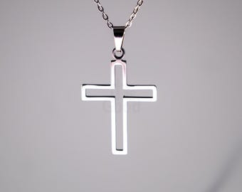 Dainty Hollow Cross Necklace, Christian Jewelry for Him or Her, Stainless Steel Faith Necklace Gift, Bible Verse chain for Women or Men