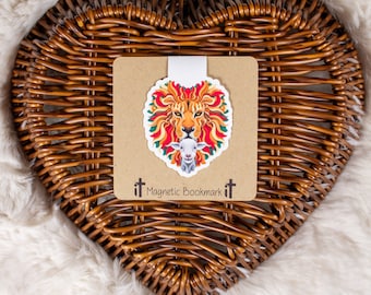 Lion and Lamb Double-Sided Magnetic Bookmark | Christian Religious Bible Study Gift Book Mark, Page Holder, Book Lover Gift for her or him