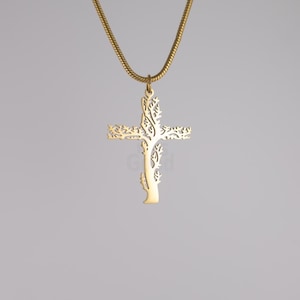 Tree of Life Cross Necklace, Christian Jewelry for Him or Her, Stainless Steel Faith Necklace Christian Gift, Bible Verse Jewelry