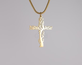 Tree of Life Cross Necklace, Christian Jewelry for Him or Her, Stainless Steel Faith Necklace Christian Gift, Bible Verse Jewelry
