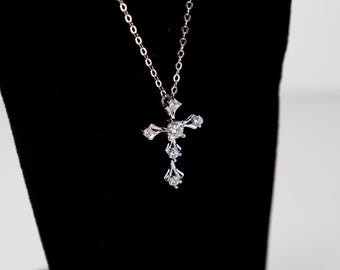 5 Stone Lab Grown Diamond Cross Necklace for Women, Real Pure 925 Silver