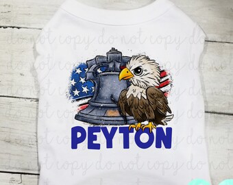 Personalized Fourth of July Eagle Pet T Shirt, Cute Pet Tee for Dogs, Personalized Fourth of July Dog T Shirt