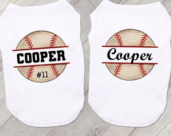 Baseball Pet T Shirt, Personalized Baseball Dog T Shirt, Baseball Dog Gift, Custom Name and Number Softball Dog Tee