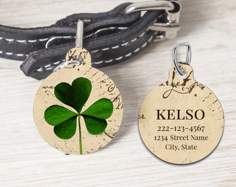 St. Patrick's Day Vintage Style Shamrock Pet ID Dog Tag Cat Charm Double Sided Personalized