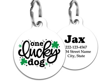 St. Patrick's Day Pet ID Tag, One Lucky Dog Tag for Dogs, Rescue Pet Id Tag