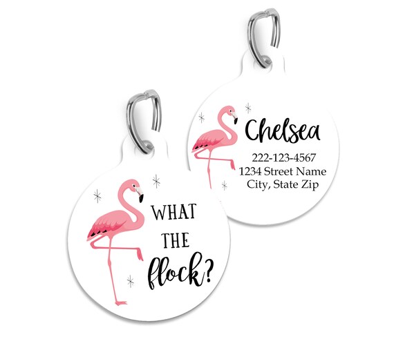 Funny Pet ID Tag What the Flock Pink Flamingo Dog Tag Cat Charm