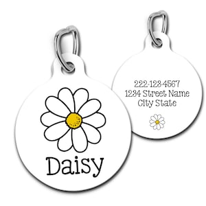 Daisy Pet id Tag, Cute Flower Dog Tag, Personalized Floral Pet Id Tag